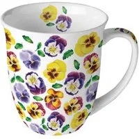 Ambiente Luxury Paper Products Becher Porzellan Mohn Wiese / Blumen, Pflanzen Mug Kollektion, orzellan Becher ca. 400 ml, Stiefmütterchen Blumen - Pflanzen Pansies, Tasse -Tee/Kaffee - Ideal Als Geschenk