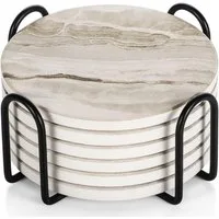 LuxusKollektion Glasuntersetzer Untersetzer Marmor Glas 6er Set Absorbierend Kork Halter - Bars Cafés