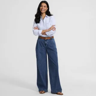 Leichte Bundfalten-Jeans mit weitem Bein für Damen in Petite-Größe, Damen, size: petite, Blau, Baumwolle, by Lands' End