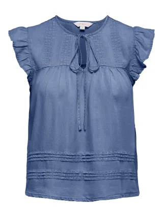 ONLY - ONLCHARIS LIFE SL TIE NECK TOP WVN CC Medium Blue Denim - Gr. - L