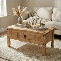 CARO-Möbel Couchtisch SALSA, Wohnzimmertisch 100x60cm, Sofatisch mit Schubkasten Landhausstil natur