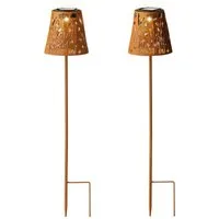 Lumineo LED Solarleuchte, Dauerlicht, warmweiß, LED Solar Gartenleuchten mit Erdspieß 58cm Metall 2er Set Warmweiß