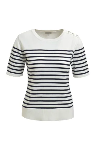 Milano Italy - fitted 1/2 sleeve pullover with button detail navy print - Gr. - M