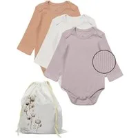 biorganic Langarmbody Ripp (3er Pack), Mehrfarbig, Unisex, Baby Body für Jungen und Mädchen (Set, 4-tlg., 3er-Pack Bodys & 1 Beutel) gerippte Textilstruktur (Ripp), Modal und Bio-Baumwolle, Größe 56 - 86