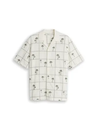 Denim Tom Tailor - Relaxed Fit Kurzarmhemd mit Stickerei wool white palm embro design - Gr. - S