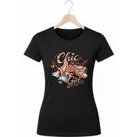 Banco T-Shirt Damen Chic Girl Print Baumwolle Rundhals Casual Style Damen Oberteil Chic Girl Print Baumwolle Rundhals Casual Stylelook