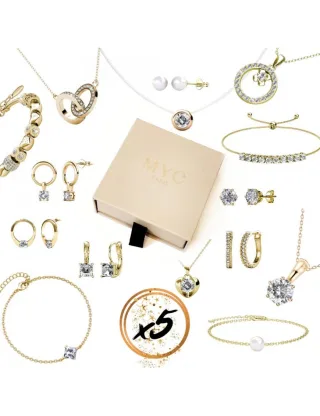 5 Überraschungsjuwelen in einer Geschenkbox - Gold und Kristall