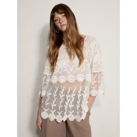 Apricot Shirtbluse Top mit Mesh-Lagen mit Stickerei