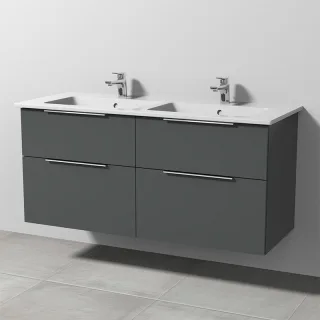 Sanipa 3way Keramik-Set Venticello Keramik-Doppelwaschtisch und Unterbau mit 4 Auszügen, Anthrazit-M UM32822