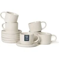 OTTO home Espressotasse Ylvii, 12er Set, bestehend aus 6 Tassen + 6 Untertassen, 12-tlg., Steinzeug, für 6 Personen, spülmaschinenfest und mikrowellengeeignet, 90 ml