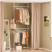 SoBuy Kleiderständer FRG109, deckenhoch, 3-stufige, höhen- und breitenverstellbar, Garderoben System mit 2 Kleiderstangen Regalsystem, Schlafzimmer