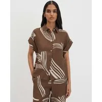 someday Kurzarmbluse Printbluse aus ECOVERO™ Viskosemix Loose Fit Boxy Silhouette mit Hemdblusenkragen