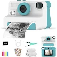 AMZSA Kinderkamera Sofortdruck 1080P HD mit 32GB Karte Sofortbildkamera Sofortbildkamera (inkl. Kinderkamera Set mit Druckpapier Stiften Stickern und 32GB Karte, Sofortdruck 1080P Video 32GB Karte Spiele kompakte Bauweise)