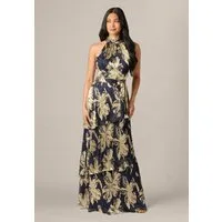 Adrianna Papell Abendkleid Halter Crinkle Metallic Gown Schimmerndes Abendkleid aus geblümtem Crinkle-Chiffon