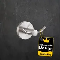 Bürstenking Handtuchhalter Handtuchhaken 2-fach Edelstahl - gebürstet, Wandmontage, Serie 190, Rostfrei, platzsparend, langlebig