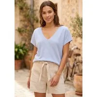 Laura Scott Kurzarmpullover aus sommerlich leichtem Perlstrick in Shirt-Form mit moderner, lässiger Passform und schönem V-Ausschnitt