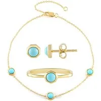 Cavill Silberring Cavill Schmuckset Sterlingsilber 18K Gold Türkis 6x1,62 ct Rund (1-tlg)