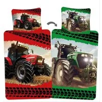 Jerry Fabrics Bettwäsche Roter & Grüner Traktor Trecker - 2in1 Wende-Bettwäsche-Set, 135x200, Baumwolle, 100% Baumwolle