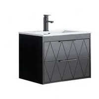 UEV Waschtisch mit Unterschrank, Hängender Waschbeckenunterschrank 60cm/75cm/90cm (mit Wasserhahn und Pop-up-Ablassventil), Soft-close Schubladen, Badezimmerschrank mit Waschbecken aus Keramik