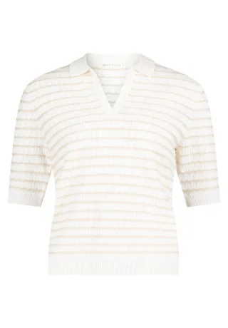 Betty & Co - Kurzärmliger Strickpullover mit Polokragen im Streifen-Design beige - Gr. - 40