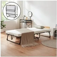 en.casa Klappbett mit Matratze »Lustendi« 200x90cm rollbar Schwarz/Eicheoptik