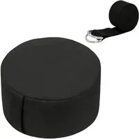 relaxdays Yogakissen Meditationskissen Set mit Yogagurt, schwarz
