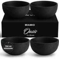 MiaMio Müslischale Oasis Schieferoptik, Schwarz, Keramik, (Set, 4-tlg), 750 ml, Ø 15 cm, 7 cm hoch