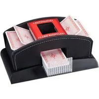 relaxdays Spiel Kartenmischer elektrisch Leder 2 Decks