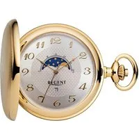 Regent Taschenuhr P731, (Set, 2-tlg., mit dazu passender Kette), Quarzuhr, Herrenuhr, Mondphase, Datum, Acrylglas