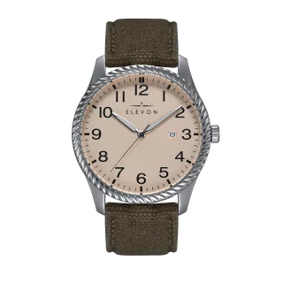 Montre Elevon Crosswind avec bracelet en cuir recouvert de toile et date