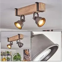 hofstein Deckenleuchte Deckenlampe verstellbar aus Metall/Holz in Grau/Naturfarben, ohne Leuchtmittel, Deckenleuchte im Industrial/Retro/Vintage-Design m. Holzbalken, 2xGU10