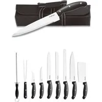 Cheffinger Messer-Set 10-teiliges Messer-Set aus Edelstahl mit Holzgriff & Tragetasche (10-tlg)