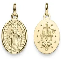 Schmuck Krone Kettenanhänger Amulett mit Madonna, Gravur, 585 Gold Gelbgold, Gold 585
