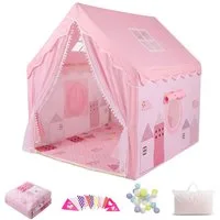 SEHAUSEU Spielzelt Kinderzelt Spielhaus mit Bodenmatte, Lichterkette und Wimpelkette