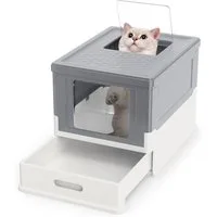 COSTWAY Katzentoilette, Katzenklo faltbar, mit Deckel, für Kleine bis Mittelgroße Katzen