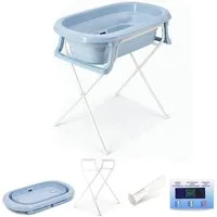 Babykajo Babybadewanne, (Set, 4-tlg), Babywanne faltbar mit Ständer, Abflussschlauch und Thermometer