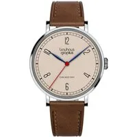 Walter Gropius Quarzuhr Made in Germany, Saphirglas, New Bauhaus Chicago 1937 - WGN 002-01, Designeruhr, Lederarmband mit Easy-Release System, Edelstahlgehäuse