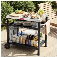 Feasto Servierwagen Multifunktionaler Grillwagen für Garten & BBQ, Grillablagetisch, Grilltisch mit Edelstahlplatt, Küchenwagen, Werkzeugwagen