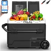 oyajia Elektrische Kühlbox Kompressor Gefriertruhe mobiler Kühlschrank, Kühltruhe, Gefrierbox, 55 l, Dual Zone und Zwei Temperaturen, -20°C - 20°C, 12V/24V/230V mit Rollen