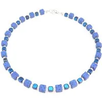 traumschmuck Kette ohne Anhänger 113. Halskette Würfel Lava Hämatit glanz facettiert dunkelblau royal (Geschenk, Muttertag, Weihnachten, Geburtstag, Valentinstag, incl. Schmuckbox), handgefertigt, Made in Germany