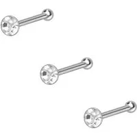 PIERCINGLINE Nasenpiercing SET 925er Silber Nasenstecker Pin RUNDER KRISTALL (Nasenstecker, 3er SET1 = Kristallklar)