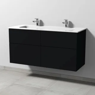 Sanipa 3way Keramik-Set Design Keramik-Doppelwaschtisch und Unterbau mit 4 Auszügen, Schwarz-Matt SF48308
