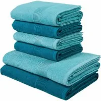 OTTO home Handtuch Set Anna, 2 Duschtücher 70x140, 4 Handtücher 50x100, Walkfrottee (Set, 6-St), Handtuch-Set, gestreifte Bordüre, weich, 100% Baumwolle, zweifarbig