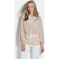 GOLDNER Schlupfbluse Grafische Viskosebluse mit Schlitz Viskosebluse mit Rundhals, Gummibündchen und Langarm