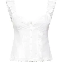 Gina Tricot Spitzentop - Damen Top - weißes Rüschen Top mit Knopfleiste