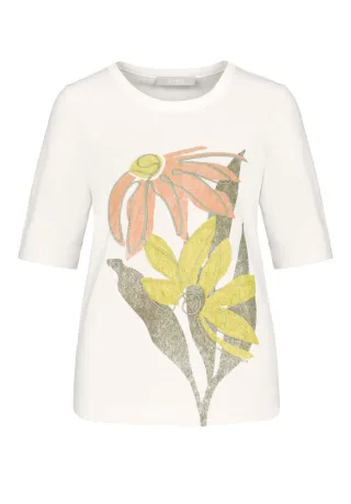 Bianca - T-Shirt mit floralem Print und Halbarm gelb - Gr. - 48