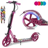 Arebos Tretroller LED-Reifen, faltbar, höhenverstellbar, inkl.Klinge l& Bremsen 100 kg, LED-Reifen: Leuchten während der Fahrt, für mehr Sichtbarkeit und Spaß