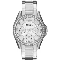 Fossil Multifunktionsuhr RILEY ES3202, Quarzuhr, Armbanduhr, Damenuhr, Datum, Edelstahlarmband, Glassteine