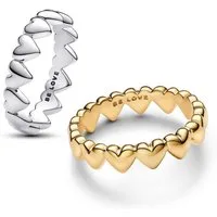 Pandora Fingerring 68618, für Damen Ring-Set Herzensreihe Zweifarbig