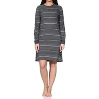 Normann Nachthemd Damen Frottee Nachthemd mit Bündchen in elegantem Streifendesign